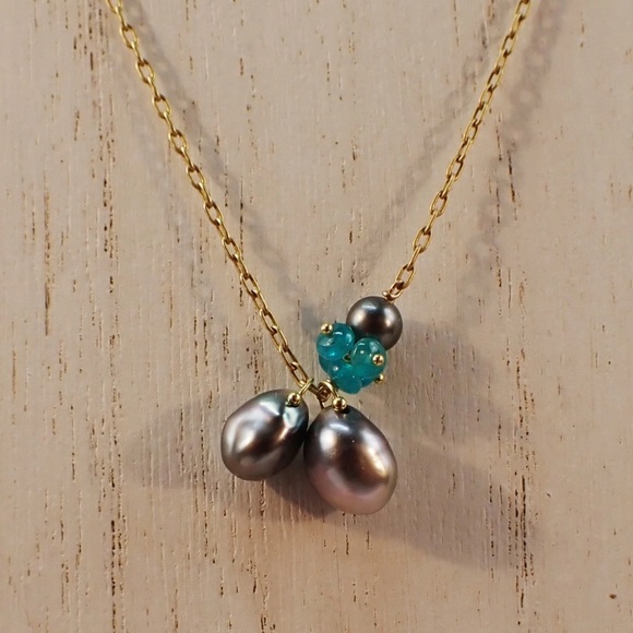 Ten Thousand Things 18k Gold Tourmaline and Gray Pearl Necklace Rare - Picture 2 of 6